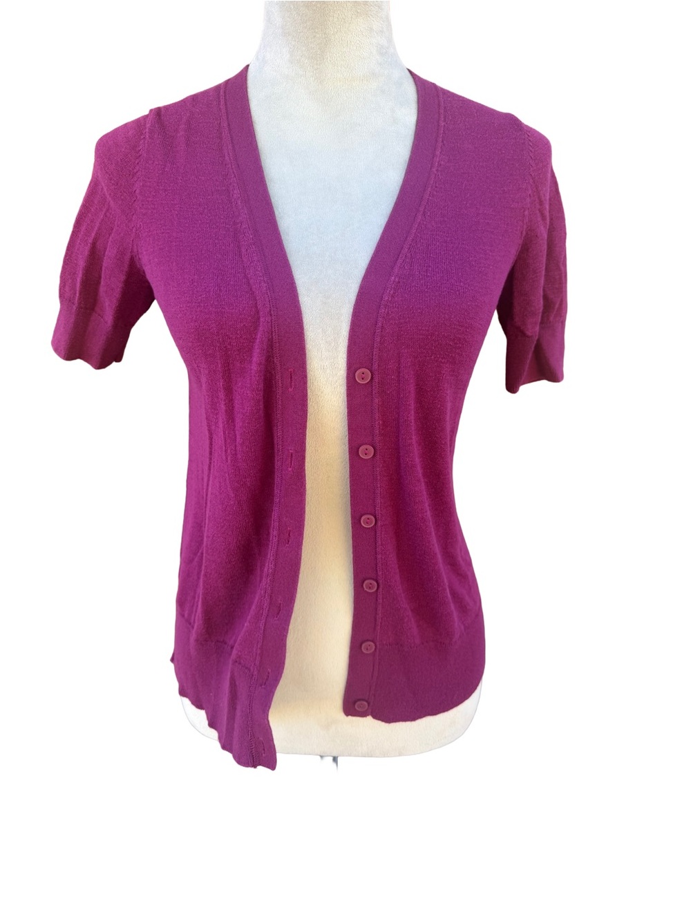 Ann Taylor LOFT Petites Magenta Short Sleeve Button Front Cardigan Sweater XSP